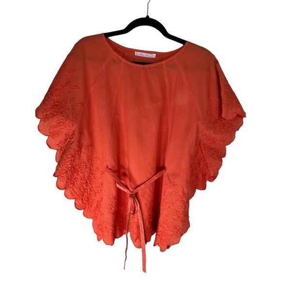 Pura Vida Tops - Pura Vida Embroidered Round Neck Bat Sleeve Hobo Top.  Orange.     Size Small